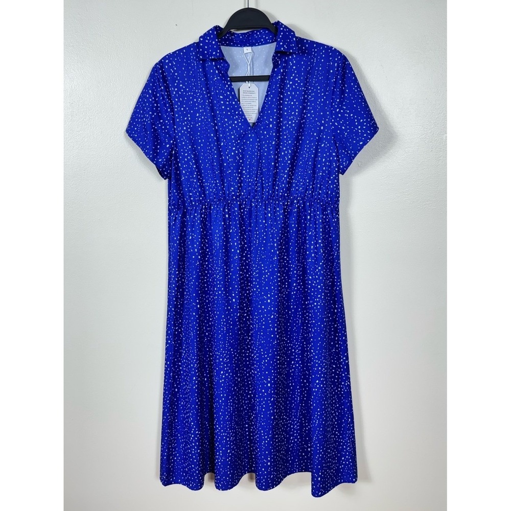 Womens Polka Dot Midi Dress Large Cobalt Blue Retro Garden Party New